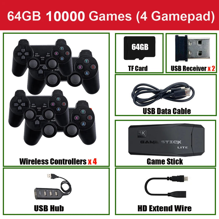 Video Game Console 2.4G Wireless Console Game Stick 4k 20000 Game 64G Portable Dendy Game Console for GBA/FC/PS1/MD