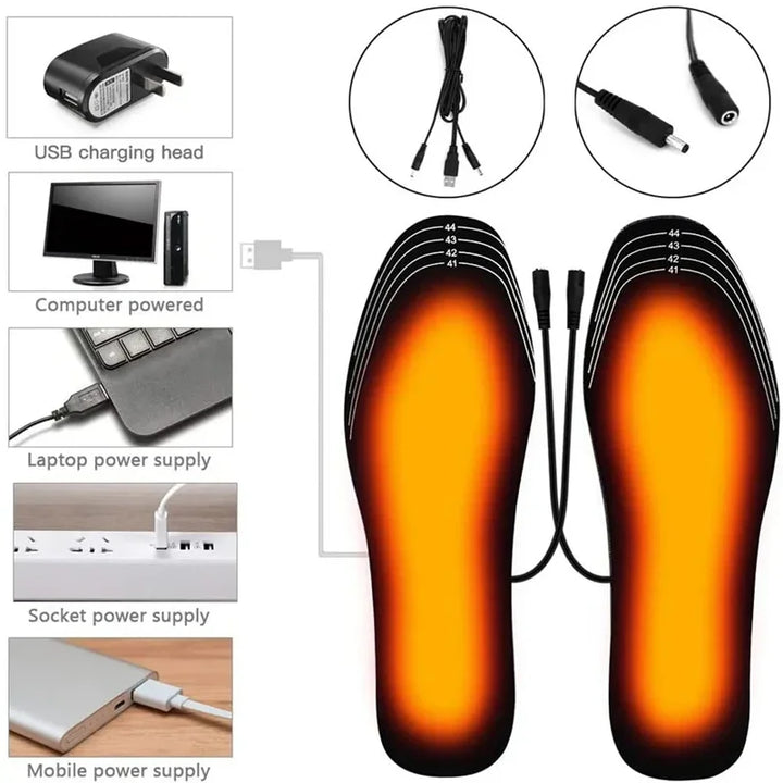 1 par de sapatos de aquecimento USB Palmilha de qualidade para o inverno quente para os pés Homens Mulheres Aquecido eletricamente Sola de sapato antiderrapante